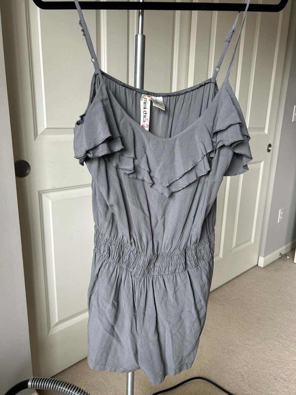 Mimi Chica Grey Ruffle Smocked Waist Romper Size XL